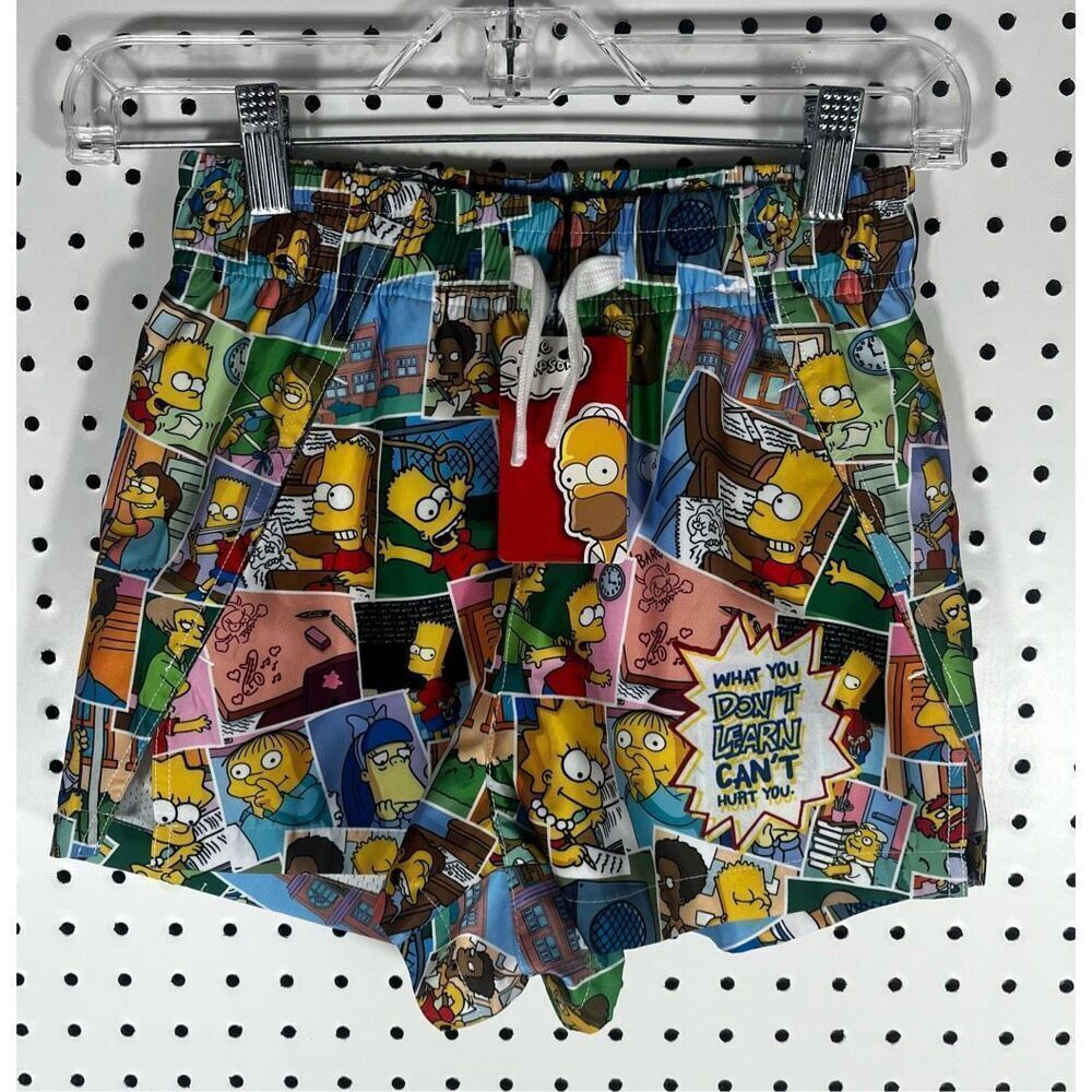 Boys The Simpsons Bart Simpson School collage print swimming trunks